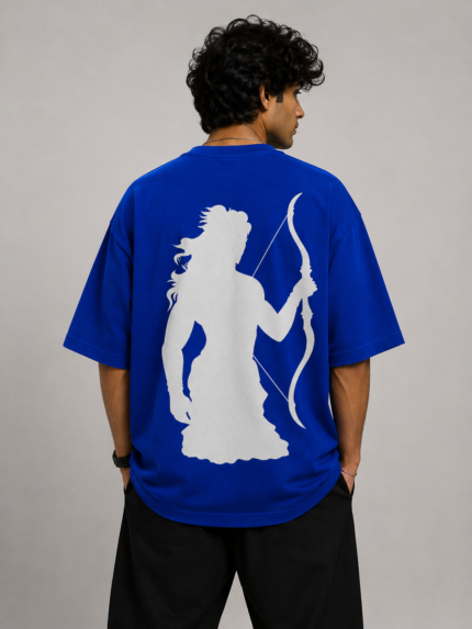 Men's Blue Archer Warrior Rama Graphic DTF Printed Oversized T-shirt