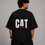 Men's Black CAT Eye Graphic DTF Printed Oversized T-shirt