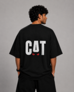 Men's Black CAT Eye Graphic DTF Printed Oversized T-shirt