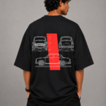 Men's Black Vintage Car Blueprint Graphic DTF Printed Oversized T-shirt