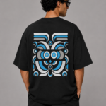 Men's Black Geometric Abstract Graphic DTF Printed Oversized T-shirt