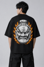 Men's Black Japanese Oni Mask Graphic DTF Printed Oversized T-shirt