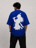 Men's Blue Krishna Flute Graphic DTF Printed Oversized T-shirt