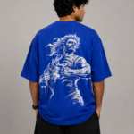 Men's Blue Mythical Warrior Karna Graphic DTF Printed Oversized T-shirt
