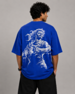 Men's Blue Mythical Warrior Karna Graphic DTF Printed Oversized T-shirt