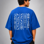 Men's Blue Egyptian Hieroglyph Graphic DTF Printed Oversized T-shirt