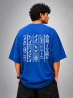 Men's Blue Egyptian Hieroglyph Graphic DTF Printed Oversized T-shirt