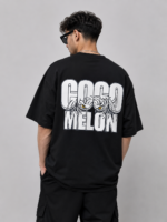 Men's Black Coco Melon Graphic DTF Printed Oversized T-shirt