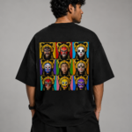 Men's Black Colour Opera Mask Graphic DTF Printed Oversized T-shirt