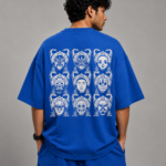 Men's Blue Chinese white Opera Mask Graphic DTF Printed Oversized T-shirt