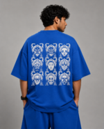 Men's Blue Chinese white Opera Mask Graphic DTF Printed Oversized T-shirt