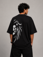 Men's Black Lion Face Graphic DTF Printed Oversized T-shirt - Image 2