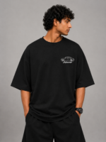 Men's Black Vintage Car Blueprint Graphic DTF Printed Oversized T-shirt - Image 2
