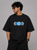 Men's Black Geometric Abstract Graphic DTF Printed Oversized T-shirt - Image 2