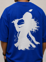 Men's Blue Krishna Flute Graphic DTF Printed Oversized T-shirt - Image 2