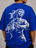 Men's Blue Mythical Warrior Karna Graphic DTF Printed Oversized T-shirt - Image 2