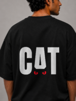 Men's Black CAT Eye Graphic DTF Printed Oversized T-shirt - Image 3