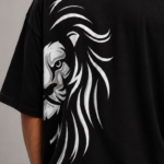 Men's Black Lion Face Graphic DTF Printed Oversized T-shirt - Image 3