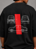 Men's Black Vintage Car Blueprint Graphic DTF Printed Oversized T-shirt - Image 3