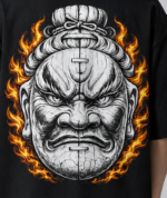 Men's Black Japanese Oni Mask Graphic DTF Printed Oversized T-shirt - Image 3