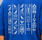 Men's Blue Egyptian Hieroglyph Graphic DTF Printed Oversized T-shirt - Image 3