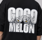 Men's Black Coco Melon Graphic DTF Printed Oversized T-shirt - Image 3