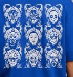 Men's Blue Chinese white Opera Mask Graphic DTF Printed Oversized T-shirt - Image 3