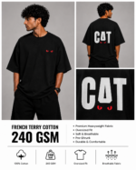Men's Black CAT Eye Graphic DTF Printed Oversized T-shirt - Image 4