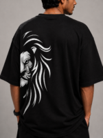 Men's Black Lion Face Graphic DTF Printed Oversized T-shirt - Image 4