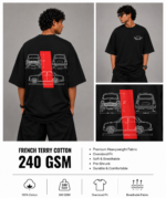 Men's Black Vintage Car Blueprint Graphic DTF Printed Oversized T-shirt - Image 4