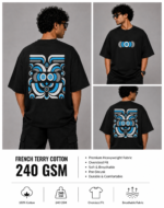 Men's Black Geometric Abstract Graphic DTF Printed Oversized T-shirt - Image 4