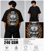 Men's Black Japanese Oni Mask Graphic DTF Printed Oversized T-shirt - Image 4