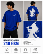 Men's Blue Krishna Flute Graphic DTF Printed Oversized T-shirt - Image 4
