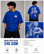Men's Blue Mythical Warrior Karna Graphic DTF Printed Oversized T-shirt - Image 4