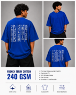Men's Blue Egyptian Hieroglyph Graphic DTF Printed Oversized T-shirt - Image 4