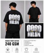 Men's Black Coco Melon Graphic DTF Printed Oversized T-shirt - Image 4
