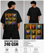 Men's Black Colour Opera Mask Graphic DTF Printed Oversized T-shirt - Image 4