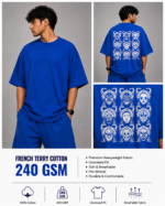 Men's Blue Chinese white Opera Mask Graphic DTF Printed Oversized T-shirt - Image 4