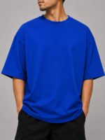 Men's Blue Japanese Daruma Graphic DTF Printed Oversized T-shirt - Image 3