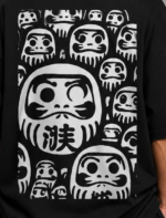 Men's Black Japanese Daruma Graphic DTF Printed Oversized T-shirt - Image 3